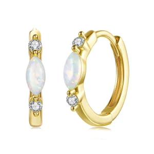 (zdjęcie do) Pandora Style-Inspirowane Srebrne Kolczyki Obręczowe z Opalem 925 z Labradorem i Moissanitem, Pozłacane i z Certyfikatem - MSE107-B