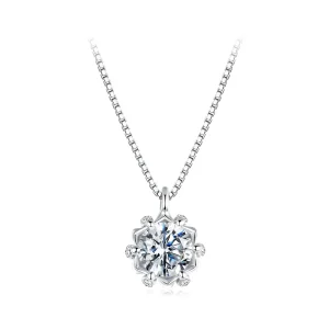(zdjęcie do) Naszyjnik Pandora Style-Inspired z Moissanitem w kształcie pąka kwiatu, 925 srebro próby, cyrkoniami, platerowany platyną i certyfikatem - MSN050