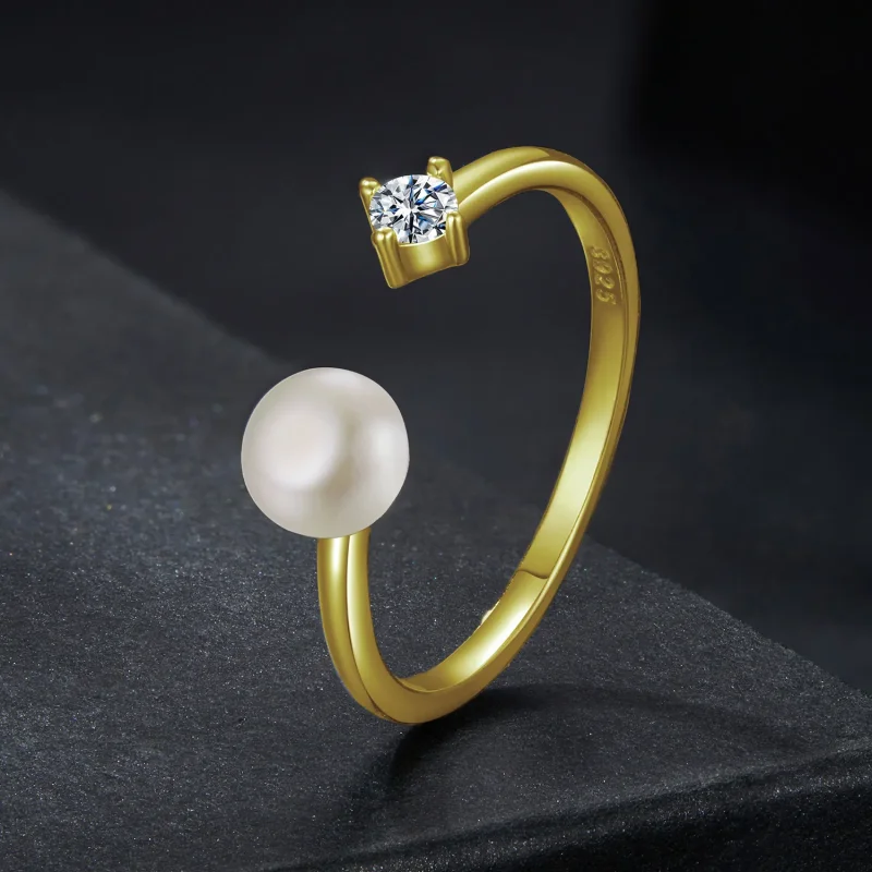 (zdjęcie do) Pierścionek otwarty Pandora Style-Inspired z perłą i moissanitem ze srebra próby - Wyświetl 2