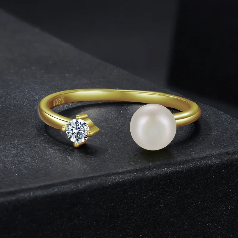 (zdjęcie do) Pierścionek otwarty Pandora Style-Inspired z perłą i moissanitem ze srebra próby - Wyświetl 3