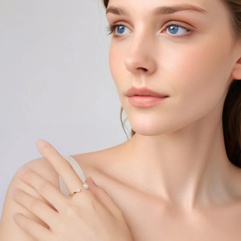 (zdjęcie do) Pierścionek otwarty Pandora Style-Inspired z perłą i moissanitem ze srebra próby - Wyświetl 4