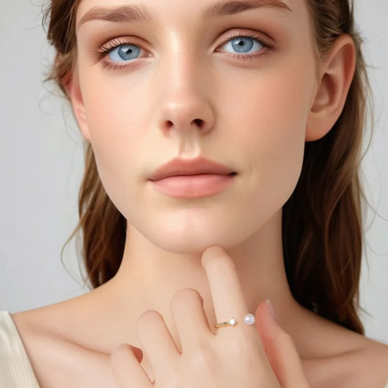(zdjęcie do) Pierścionek otwarty Pandora Style-Inspired z perłą i moissanitem ze srebra próby - Wyświetl 5