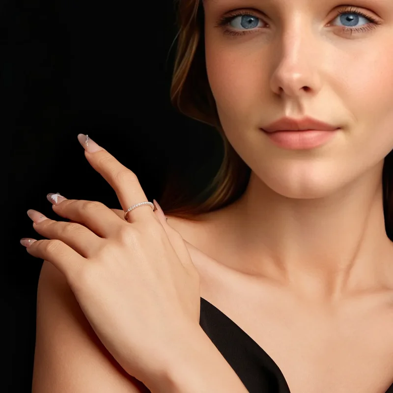 (zdjęcie do) Pandora Style Półwieczność Pierścionek Zaręczynowy z Moissanite 925 Srebro Plate - Wyświetl 6