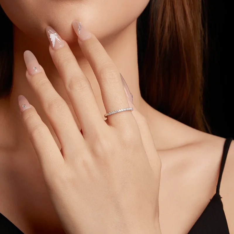 (zdjęcie do) Pandora Style Półwieczność Pierścionek Zaręczynowy z Moissanite 925 Srebro Plate - Wyświetl 7