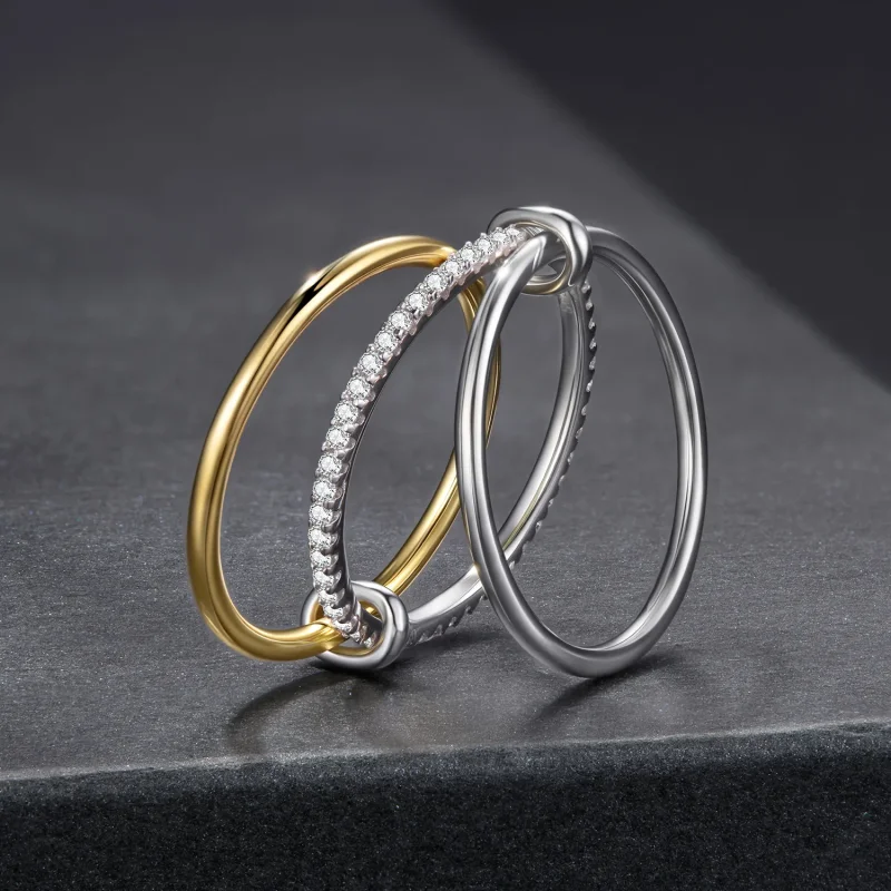 (zdjęcie do) Pierścionek potrójny z moissanitem w stylu Pandora - 925 srebro próby 925 z plat - Wyświetl 2