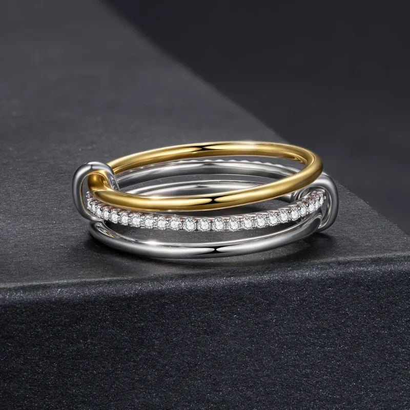 (zdjęcie do) Pierścionek potrójny z moissanitem w stylu Pandora - 925 srebro próby 925 z plat - Wyświetl 3