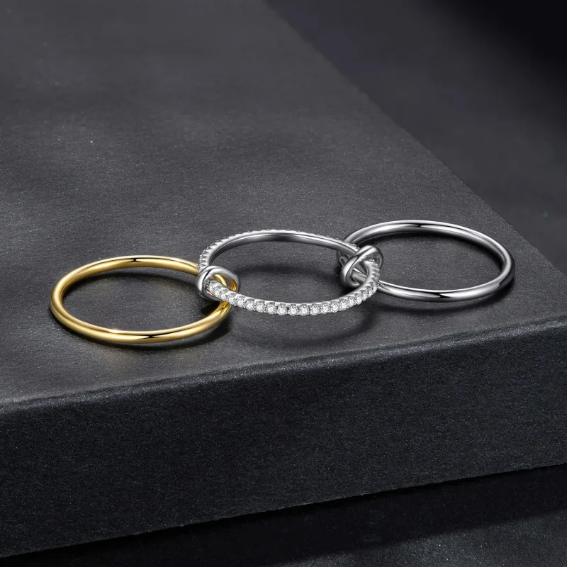 (zdjęcie do) Pierścionek potrójny z moissanitem w stylu Pandora - 925 srebro próby 925 z plat - Wyświetl 4