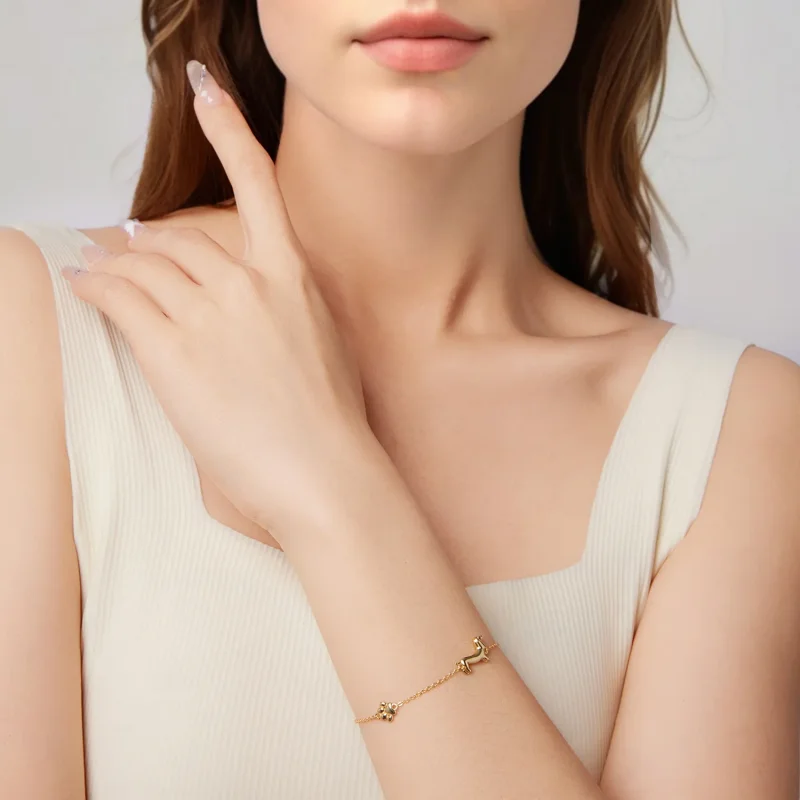 (zdjęcie do) Bransoletka z jamnikiem w stylu Pandory - 925 srebro próby sterling z pozłocenie - Wyświetl 6