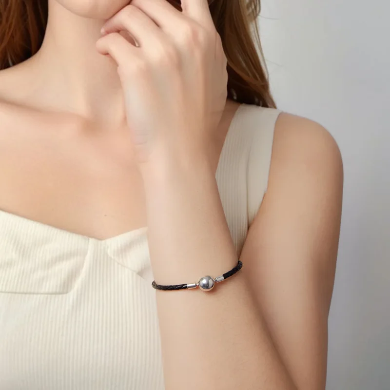 (zdjęcie do) Pandora Style Okrągła Zapięcie Bransoletka Skórzana 925 Srebro Utleniane - SCB29 - Wyświetl 6