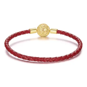 (zdjęcie do) Pandora Style 925 srebro pozłacane zapięcie w wzór kręconej trawy czerwony bransoletka ze skórzanego sznurka - SCB300-B