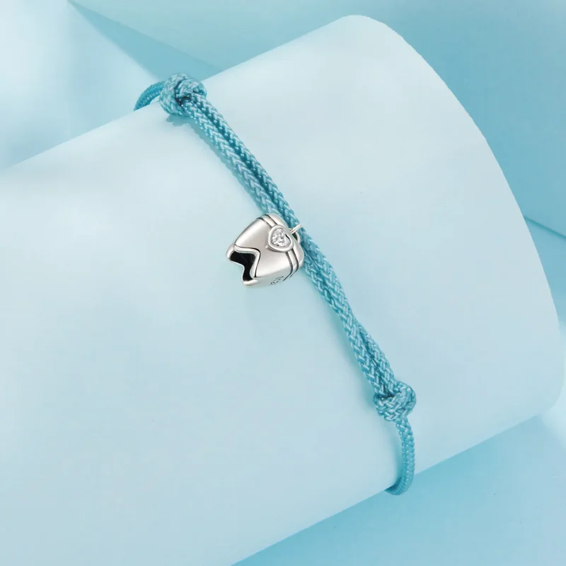 (zdjęcie do) Pandora Style 925 Srebro Cyrkonii Charm Zęba Niebieska Bawełniana Bransoletka - - Wyświetl 2