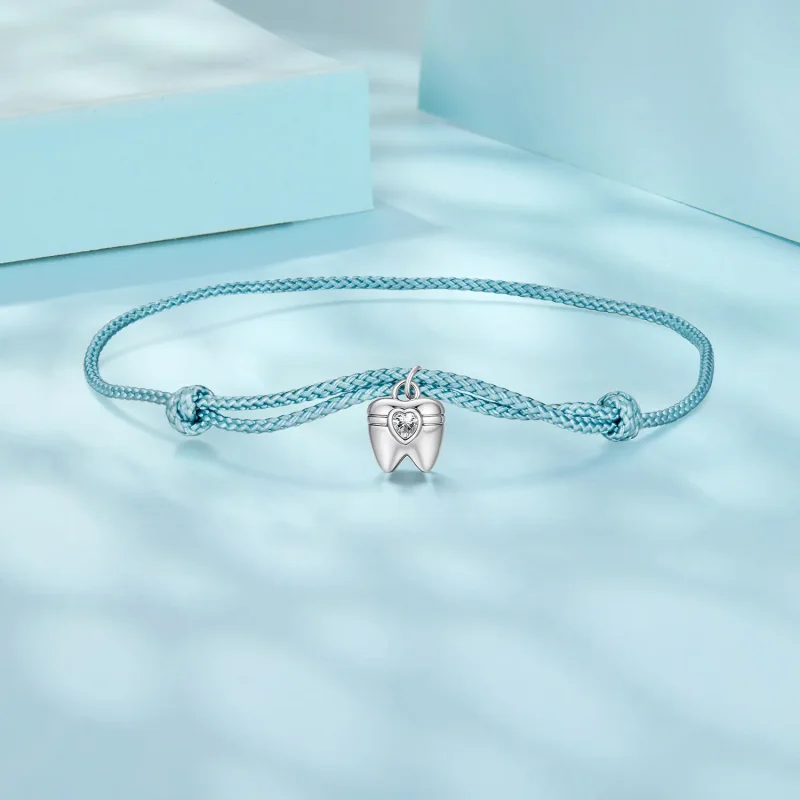 (zdjęcie do) Pandora Style 925 Srebro Cyrkonii Charm Zęba Niebieska Bawełniana Bransoletka - - Wyświetl 3