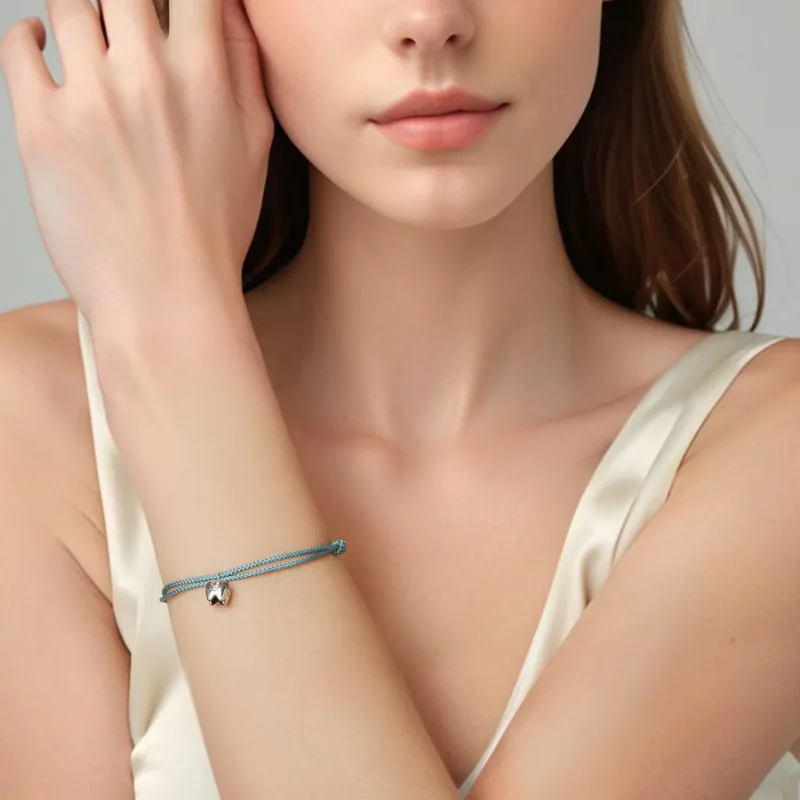 (zdjęcie do) Pandora Style 925 Srebro Cyrkonii Charm Zęba Niebieska Bawełniana Bransoletka - - Wyświetl 5