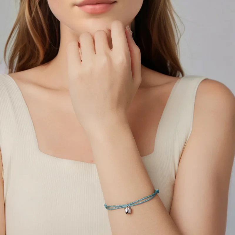 (zdjęcie do) Pandora Style 925 Srebro Cyrkonii Charm Zęba Niebieska Bawełniana Bransoletka - - Wyświetl 6
