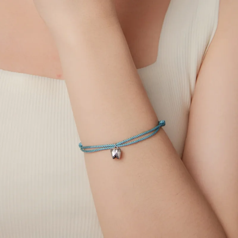 (zdjęcie do) Pandora Style 925 Srebro Cyrkonii Charm Zęba Niebieska Bawełniana Bransoletka - - Wyświetl 7