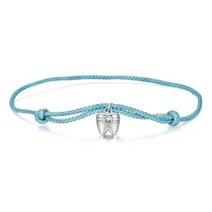 (zdjęcie do) Pandora Style 925 Srebro Cyrkonii Charm Zęba Niebieska Bawełniana Bransoletka - SCB301