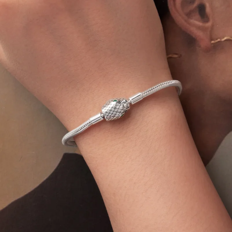 (zdjęcie do) Pandora Style-Inspired Bransoletka z kości węża ze srebra sterling z cyrkoniami - Wyświetl 4