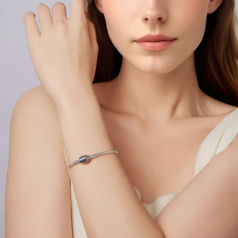 (zdjęcie do) Pandora Style-Inspired Bransoletka z kości węża ze srebra sterling z cyrkoniami - Wyświetl 5