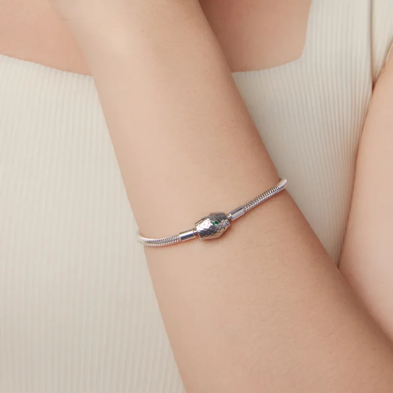 (zdjęcie do) Pandora Style-Inspired Bransoletka z kości węża ze srebra sterling z cyrkoniami - Wyświetl 7