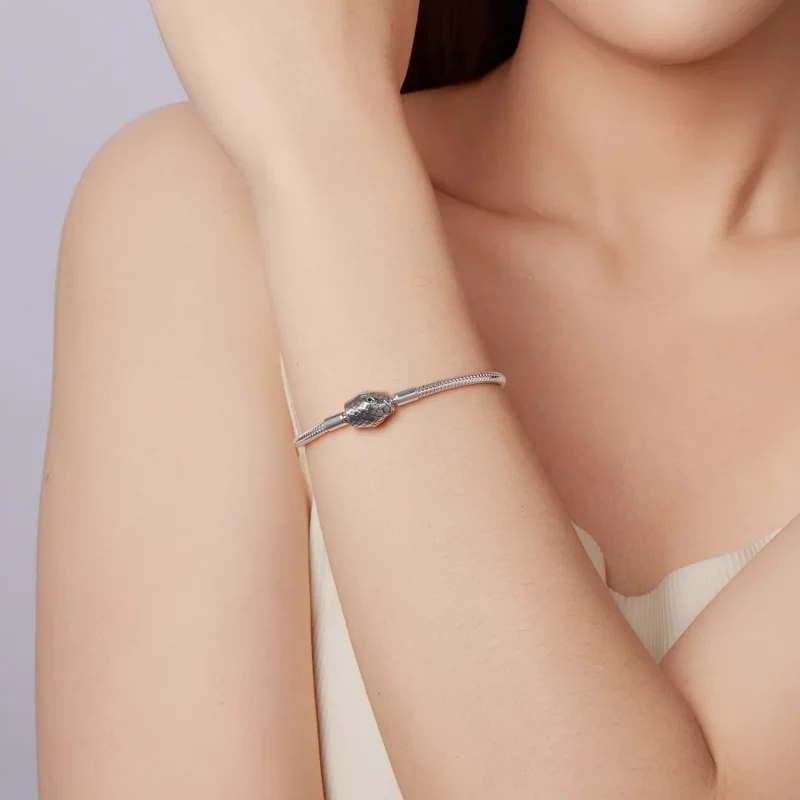 (zdjęcie do) Pandora Style-Inspired Bransoletka z kości węża ze srebra sterling z cyrkoniami - Wyświetl 8