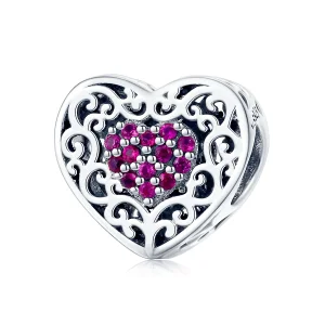 Pandora Style Heart Filigree Charm Bead w 925 Srebrze Próby z Utlenionym Cyrkonem - SCC1109 (zdjęcie do) Pandora Style Heart Filigree Charm Bead w 925 Srebrze Próby z Utlenionym Cyrkonem - SCC1109
