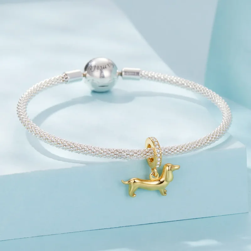 (zdjęcie do) Pandora Style 925 Srebro Próby Złocony Wisiorek Jamnik - Błyszczący Cekin Zirkon - Wyświetl 3