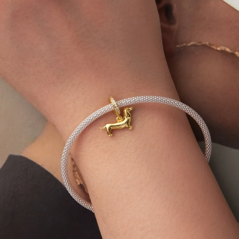 (zdjęcie do) Pandora Style 925 Srebro Próby Złocony Wisiorek Jamnik - Błyszczący Cekin Zirkon - Wyświetl 5