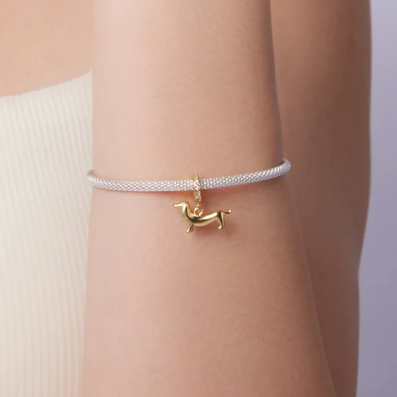 (zdjęcie do) Pandora Style 925 Srebro Próby Złocony Wisiorek Jamnik - Błyszczący Cekin Zirkon - Wyświetl 6