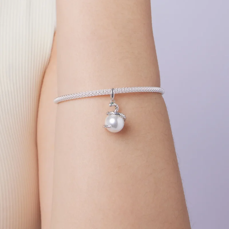 (zdjęcie do) Pandora Style 925 Srebro Srebrne Oksydowane Wisiorek Wąż - Cyrkonia i Perła Wężo - Wyświetl 6