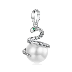 (zdjęcie do) Pandora Style 925 Srebro Srebrne Oksydowane Wisiorek Wąż - Cyrkonia i Perła Wężowy Charm - SCC3096
