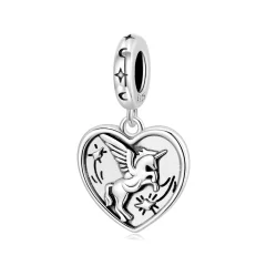 (zdjęcie do) Pandora Style 925 Srebrna Zawieszka z Jednorożcem - Utlenione Serce - SCC3104