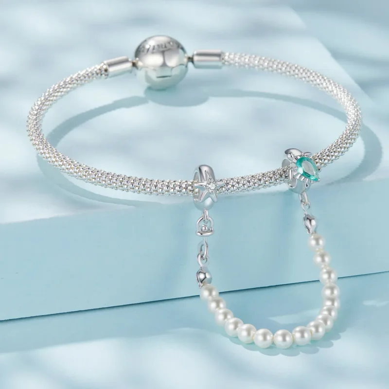 (zdjęcie do) Pandora Style-Inspired Srebrna Łańcuszek Zabezpieczający z Żółwiem, Rozgwiazdą i - Wyświetl 3