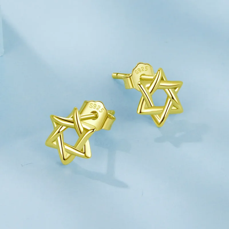 (zdjęcie do) Pandora Style 925 Srebro Próby Sterling Złocone Kolczyki z Heksagramem - SCE1809 - Wyświetl 3