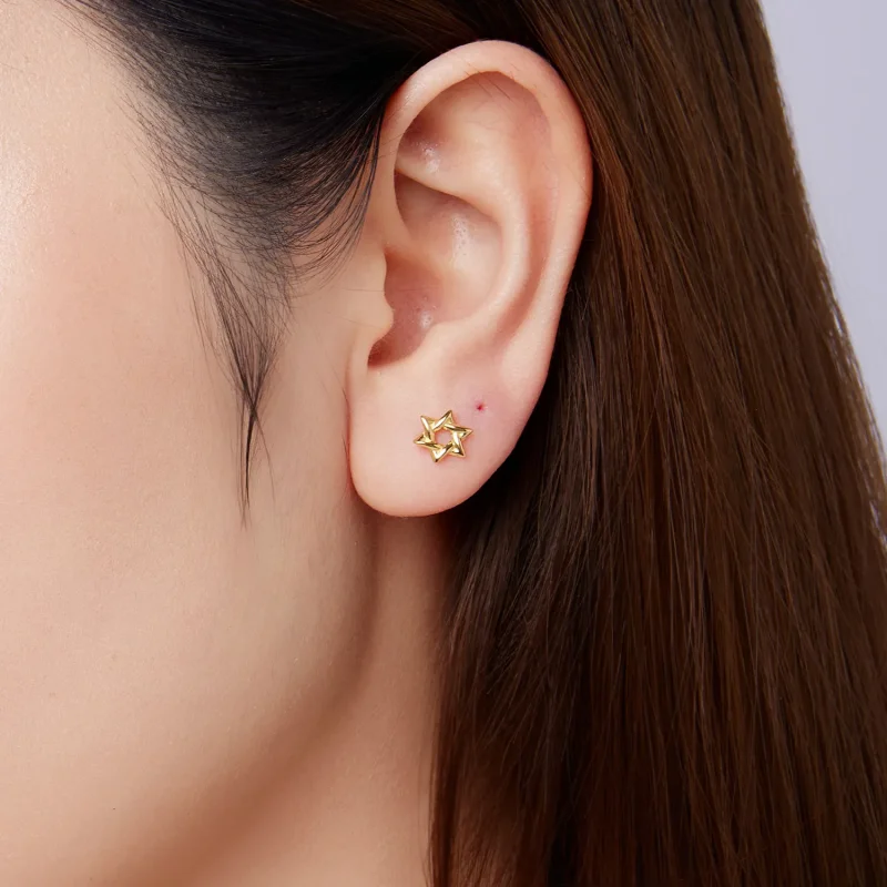 (zdjęcie do) Pandora Style 925 Srebro Próby Sterling Złocone Kolczyki z Heksagramem - SCE1809 - Wyświetl 9