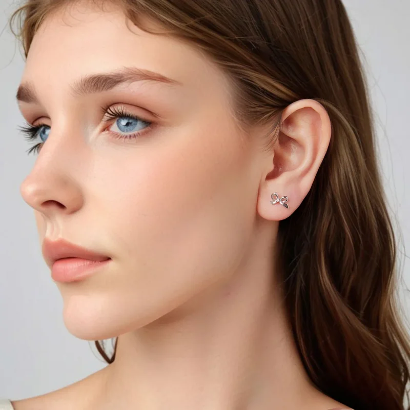 (zdjęcie do) Pandora Style 925 Srebro Próbowane Z Białego Złota Kolczyki z Kokardą - Eleganck - Wyświetl 5