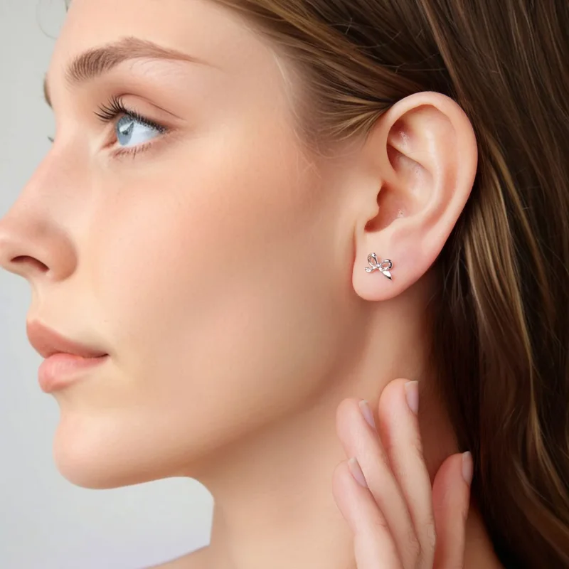 (zdjęcie do) Pandora Style 925 Srebro Próbowane Z Białego Złota Kolczyki z Kokardą - Eleganck - Wyświetl 6