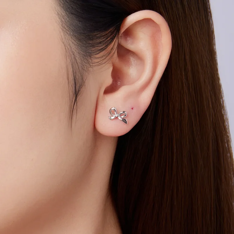 (zdjęcie do) Pandora Style 925 Srebro Próbowane Z Białego Złota Kolczyki z Kokardą - Eleganck - Wyświetl 7