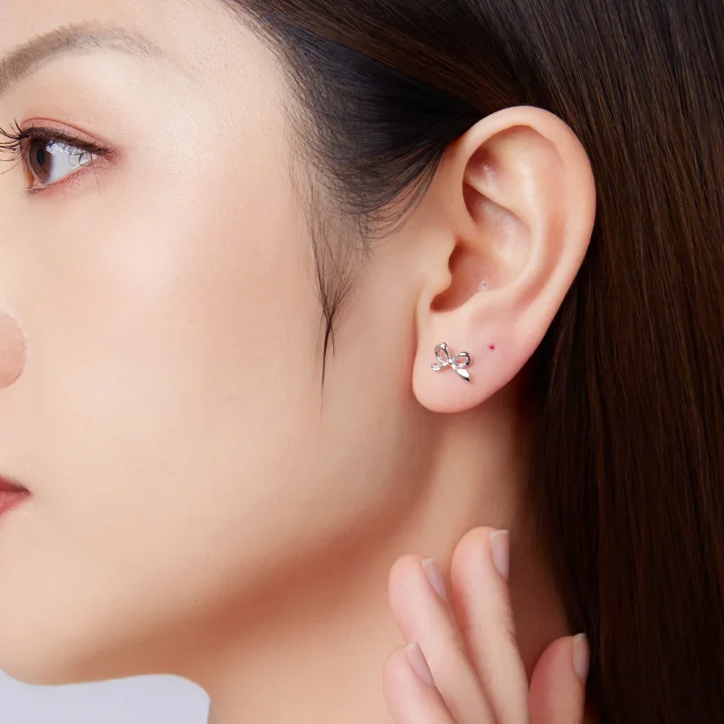(zdjęcie do) Pandora Style 925 Srebro Próbowane Z Białego Złota Kolczyki z Kokardą - Eleganck - Wyświetl 8