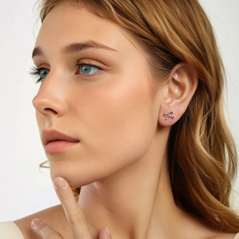 (zdjęcie do) Pandora Style 925 Srebro Próbowane Z Białego Złota Kolczyki z Kokardą - Eleganck - Wyświetl 13