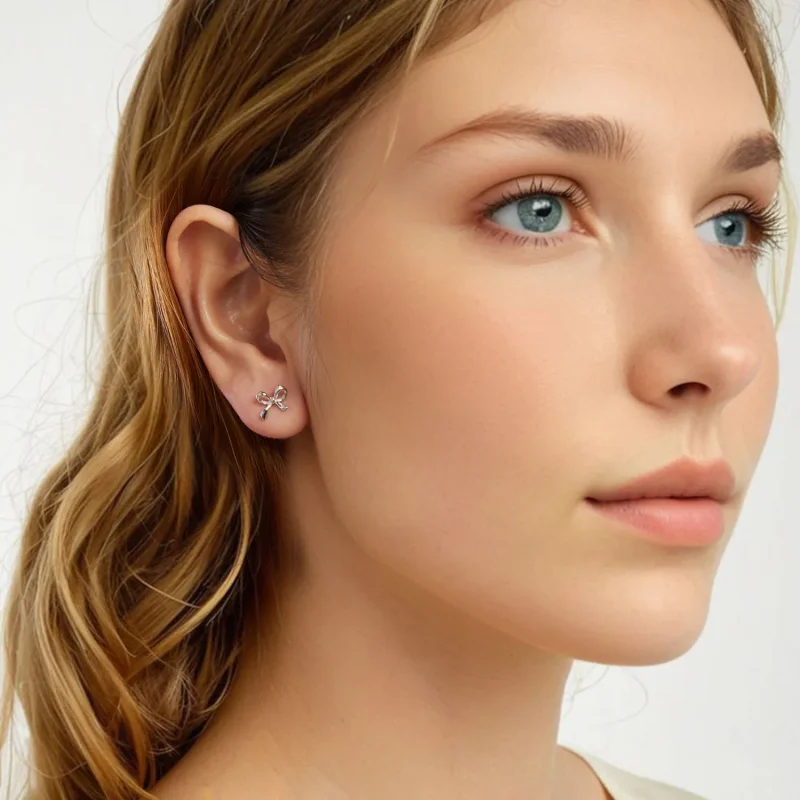 (zdjęcie do) Pandora Style 925 Srebro Próbowane Z Białego Złota Kolczyki z Kokardą - Eleganck - Wyświetl 14