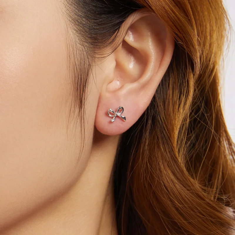 (zdjęcie do) Pandora Style 925 Srebro Próbowane Z Białego Złota Kolczyki z Kokardą - Eleganck - Wyświetl 15