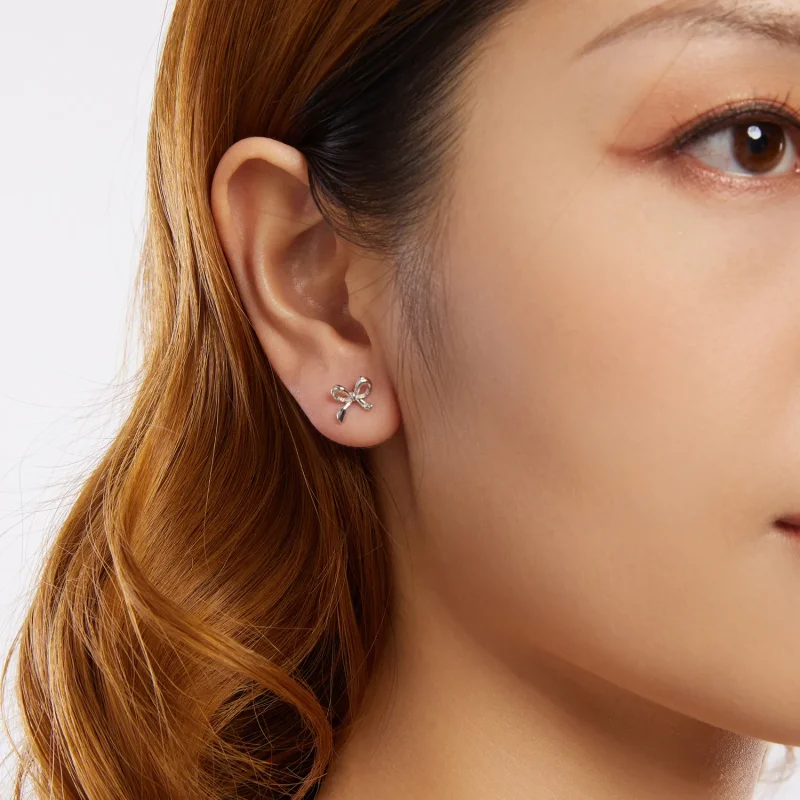 (zdjęcie do) Pandora Style 925 Srebro Próbowane Z Białego Złota Kolczyki z Kokardą - Eleganck - Wyświetl 16