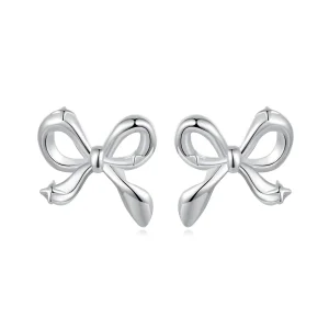 Pandora Style 925 Srebro Próbowane Z Białego Złota Kolczyki z Kokardą - Eleganckie Kolczyki z Motywem Motyla - SCE1838 (zdjęcie do) Pandora Style 925 Srebro Próbowane Z Białego Złota Kolczyki z Kokardą - Eleganckie Kolczyki z Motywem Motyla - SCE1838