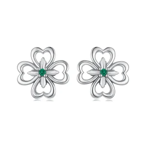 (zdjęcie do) Pandora Style 925 Srebro Platynowane Kolczyki Wkrętki z Czterolistną Koniczynką i Cyrkoniami - SCE1867