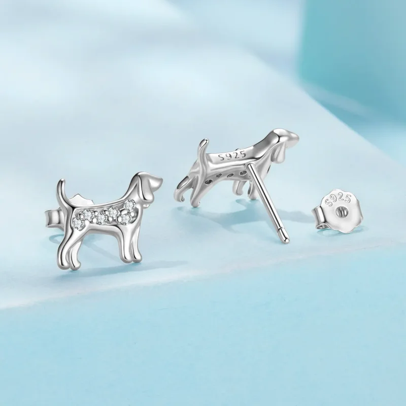 (zdjęcie do) Pandora Style Srebrne Kolczyki Wzór Golden Retriever z Cyrkoniami i Platerowane - Wyświetl 2