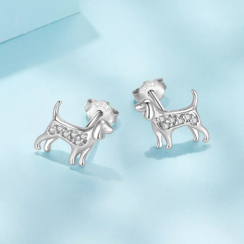 (zdjęcie do) Pandora Style Srebrne Kolczyki Wzór Golden Retriever z Cyrkoniami i Platerowane - Wyświetl 3
