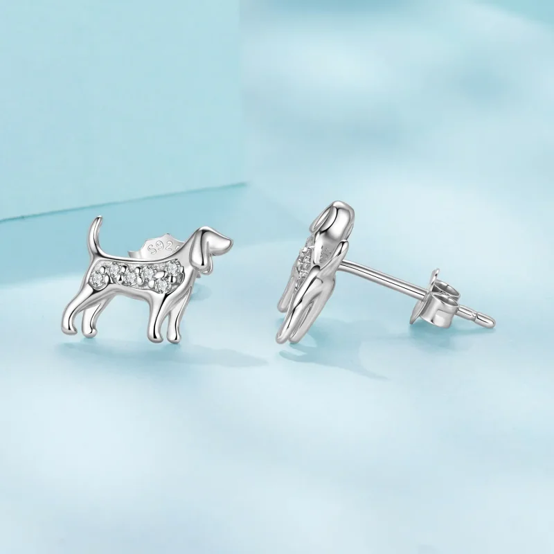 (zdjęcie do) Pandora Style Srebrne Kolczyki Wzór Golden Retriever z Cyrkoniami i Platerowane - Wyświetl 4