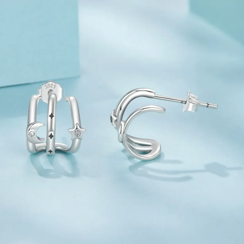 (zdjęcie do) Pandora Style Srebrne Kolczyki z Gwiazdą i Księżycem z Cyrkoniami i Oksydowanym - Wyświetl 4