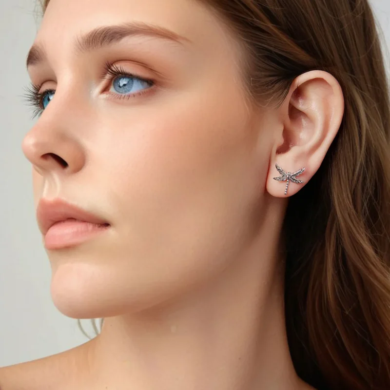 (zdjęcie do) Pandora Style 925 Srebro Platerowane Platyną Kolczyki Wkrętki z Motywem Ważki z - Wyświetl 7