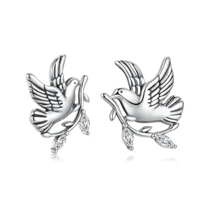 (zdjęcie do) Pandora Style 925 Srebro Próby 925 Utleniane Kolczyki Gołąb z Cyrkoniami - SCE1915